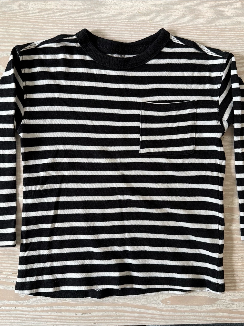 H&M Kids Black & White Striped Long-Sleeve Pocket Tee